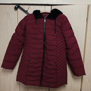 NWT Nautica Women's Burgandy Trimmed Puffer Jacket Hooded Size L RN# 94468